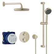 Grohe Grohtherm Thermostatic Shower System with Shower Head, Hand Shower, Slide Bar, Hose, and Valve Trim Brushed Nickel