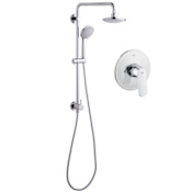 Grohe Retro-Fit Pressure Balance Shower System with Single Function Shower Head and Hand Shower, Slide Bar and Valve Trim - Less Valve Starlight Chrome