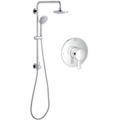 Grohe Retro-Fit Pressure Balance Shower System with Single Function Shower Head and Hand Shower, Slide Bar and Valve Trim - Less Valve Starlight Chrome