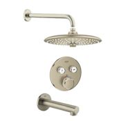 Grohe SmartControl Shower System with Tub Spout, Shower Head, Shower Arm, Valve Trim, and Rough In Brushed Nickel