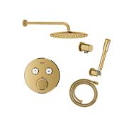 Grohe Grohtherm Thermostatic Shower System with Rain Shower Head, Hand Shower, Shower Arm, and Hose - Valve Included Brushed Cool Sunrise