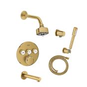 Grohe Grohtherm Thermostatic Shower System with Shower Head, Hand Shower, Shower Arm, Hose, and Tub Spout - Valve Included Brushed Cool Sunrise