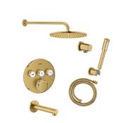 Grohe Grohtherm Thermostatic Shower System with Rain Shower Head, Hand Shower, Shower Arm, Hose, and Tub Spout - Valve Included Brushed Cool Sunrise