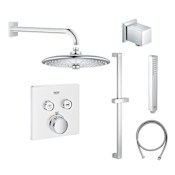 Grohe SmartControl Shower System with Shower Head, Hand Shower, Shower Arm, Wall Supply Elbow, Slide Bar, Hand Shower Hose, Valve Trim, and Rough In Moon White / StarLight Chrome