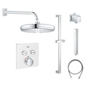 Grohe SmartControl Shower System with Shower Head, Shower Arm, Wall Supply Elbow, Slide Bar, Hand Shower Hose, Valve Trim, and Rough In Moon White / StarLight Chrome