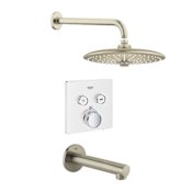 Grohe SmartControl Shower System with Tub Spout, Shower Head, Shower Arm, Valve Trim, and Rough In Moon White / Brushed Nickel