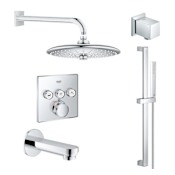 Grohe SmartControl Shower System with Tub Spout, Shower Head, Shower Arm, Wall Supply Elbow, Hand Shower, Valve Trim, and Rough In Starlight Chrome