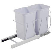 Hafele 35 Quart Double Pull Out Waste Bins with Soft Close Slides Frosted Nickel