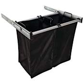 Hafele Synergy 24 Inch Wide Double Pull Out Hamper with Full Extension Drawer Slides and Two Black Nylon Bags Matt Aluminum