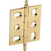 Hafele 1.9375" x 1.625" Plain Bearing Square Corner Mortise Hinge with Decorative Finial Polished Brass