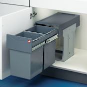 Hafele 16 Quart Double Pull Out Bottom Mount Waste Bins with Full-Extension Slides Gray