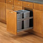 Hafele KV 19" Tall 35 Quart Double Pull Out Waste Bins with Soft Close Slides Frosted Nickel