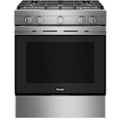 Haier 30 Inch Wide 5.6 Cu. Ft. Slide In Gas Range with Scan-to-Cook Technology and Temperature Probe Stainless Steel