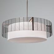 Hammerton Studio Downtown Mesh 8 Light 48" Wide Drum Chandelier - Medium (E26) with White Linen Inner and Finished to Match Metal Outer Shade Flat Bronze