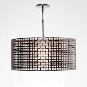 Hammerton Studio Tweed Single Light 25" Wide Drum Chandelier - Medium (E26) with Frosted Glass Inner and Finished to Match Metal Outer Shade Flat Bronze