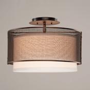 Hammerton Studio Uptown Mesh 2 Light 14" Wide Semi-Flush Drum Ceiling Fixture - Medium (E26) with White Linen Inner and Finished to Match Metal Outer Shade Flat Bronze