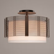 Hammerton Studio Downtown Mesh 2 Light 15" Wide Semi-Flush Drum Ceiling Fixture - Medium (E26) with White Linen Inner and Finished to Match Metal Outer Shade Flat Bronze
