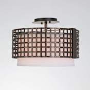 Hammerton Studio Tweed 2 Light 15" Wide Semi-Flush Drum Ceiling Fixture - Medium (E26) with White Linen Inner and Finished to Match Metal Outer Shade Flat Bronze