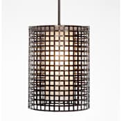 Hammerton Studio Tweed 12" Wide Cage Full Sized Single Pendant - Medium (E26) with Frosted Glass Inner and Finished to Match Metal Outer Shade Flat Bronze