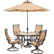 Hanover Monaco Five Piece Aluminum Framed Fabric Outdoor Dining Set with Stone Top Tan