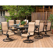 Hanover Brigantine (9) Piece Outdoor Dining Set with Expandable Table and (8) Swivel Sling Chairs Tan