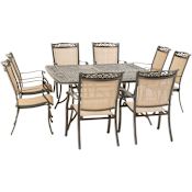 Hanover Fontana 9 Piece Aluminum Framed PVC Upholstered Outdoor Dining Set Tan