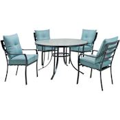 Hanover Lavalette 5 -PC Steel Framed Olefin Outdoor Dining Set Ocean Blue