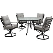 Hanover Lavalette 5 -PC Steel Framed Olefin Outdoor Dining Set Silver Linings