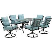 Hanover Lavalette 7 PC Steel Framed Outdoor Dining Set Ocean Blue