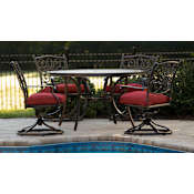 Hanover Monaco Five Piece Traditional Outdoor Dining Set with Porcelain Tile Table Top Red
