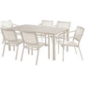 Hanover Morrison (7) Piece Aluminum Framed PVC Outdoor Dining Set with Extended Dining Table White / Multi