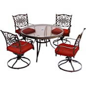 Hanover Traditions Five Piece Aluminum Framed Polyester Outdoor Dining Set with Swivel Chairs Red