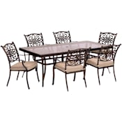 Hanover Traditions Seven Piece Aluminum Framed Polyester Outdoor Dining Set with Aluminum Top Tan