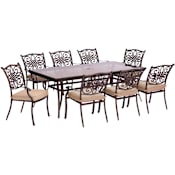 Hanover Traditions Nine Piece Aluminum Framed Polyester Outdoor Dining Set Tan