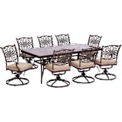 Hanover Traditions Nine Piece Aluminum Framed Polyester Outdoor Dining Set with Swivel Chairs Tan