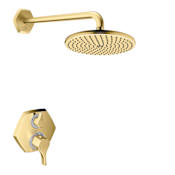Hansgrohe Locarno Thermostatic Shower Only Trim Package with Integrated Volume Control and 1.75 GPM Rain Shower Head - Less Valve Brushed Gold Optic