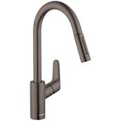 Hansgrohe Focus 1.75 GPM Pull-Down Kitchen Faucet HighArc Spout with Magnetic Docking & Toggle Spray Diverter - Limited Lifetime Warranty Brushed Black Chrome