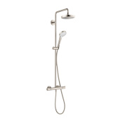 Hansgrohe Croma Select S Thermostatic Shower System with Shower Head, Hand Shower, Slide Bar, and Hose - Less Rough-In Valve Brushed Nickel