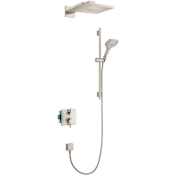 Hansgrohe Raindance E Thermostatic Shower System with Shower Head, Hand Shower, Shower Arm, Hose, and Valve Trim Brushed Nickel