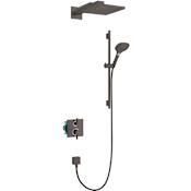 Hansgrohe Raindance E 2.5 GPM Thermostatic Shower System with Shower Head, Hand Shower, Slide Bar, Shower Arm, and Hose Brushed Black Chrome