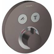 Hansgrohe ShowerSelect S Round Thermostatic Valve Trim with On/Off Select Push Button for 2 Distinct Functions - Less Rough In Brushed Black Chrome