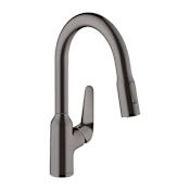 Hansgrohe Focus N 1.75 GPM Pull-Down Prep Kitchen Faucet with Magnetic Docking & Toggle Spray Diverter - Limited Lifetime Warranty Brushed Black Chrome