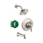 Hansgrohe Joleena Tub and Shower Trim Package with 1.75 GPM Single Function Shower Head, Shower Arm, Valve Trim, and Tub Spout - Includes Rough-In Brushed Nickel