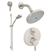 Hansgrohe S Thermostatic Shower System with Volume Control & Diverter Trim, 24" Wall Bar, Shower Arm, Shower Head and Multi Function Hand Shower, Less Valve Brushed Nickel