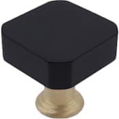 Hapny Home Mod 1-1/8" Luxury Square Solid Brass Split Finish Cabinet / Drawer Knob with Snub Corners Matte Black / Satin Brass