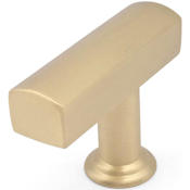 Hapny Home Mod 1-3/4" Long Solid Brass Luxe Modern Offset T Bar Cabinet / Drawer Knob Satin Brass