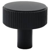 Hapny Home Ribbed 1-3/8" Flat Ridged Round Solid Brass Coin Knurled Mushroom Cabinet Knob / Drawer Knob Matte Black