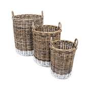 happimess Ternion 19-1/2" Wide Rattan Basket - Set of 3 Kubu Gray / White
