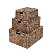 happimess Brooks 22" Wide Metal and Water Hyacinth Basket - Set of 3 Brown
