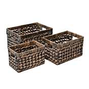 happimess Hayden 14" Wide Metal and Water Hyacinth Basket - Set of 3 Brown
